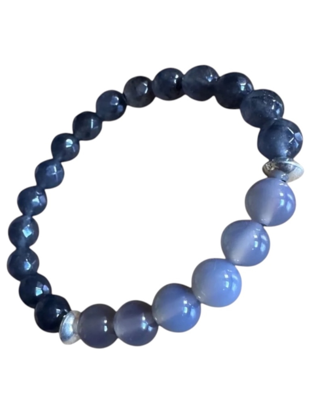 Classic Faceted Sodalite Agate Sterling Silver 8mm Stretch Bracelet NEW
